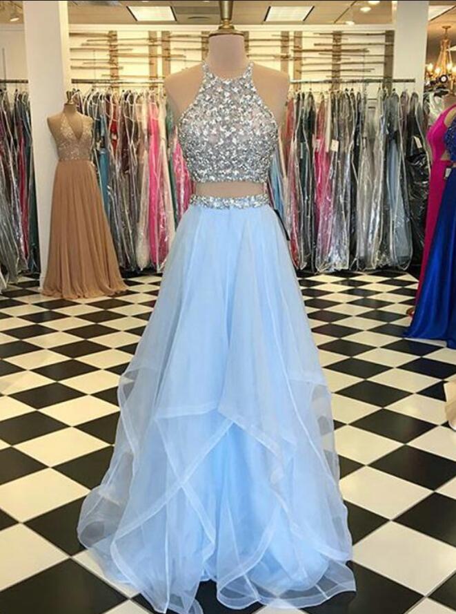 Sweetheart Two Piece Tulle Prom Dresses With Ruffles LBQ0694 main image 1