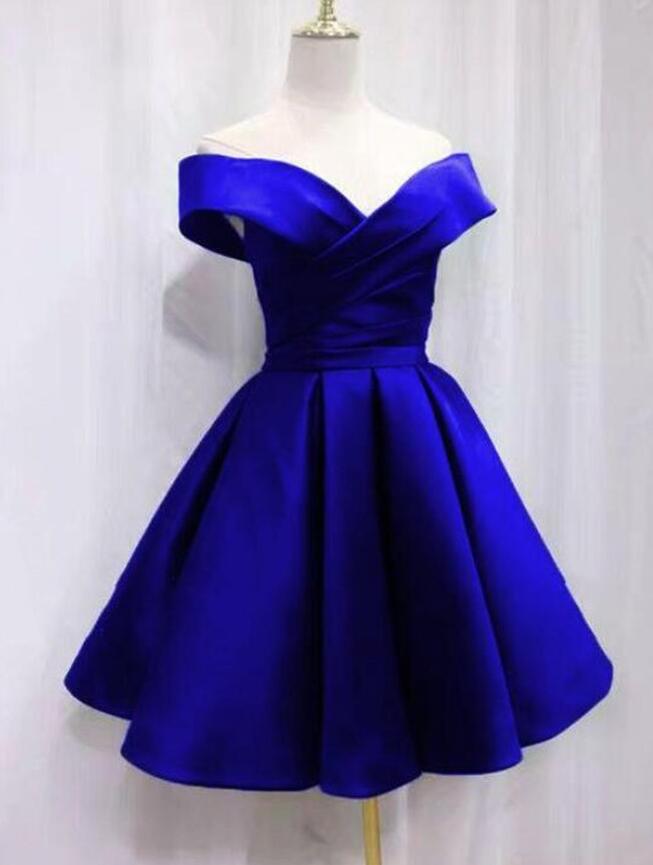 Royal Blue Off Shoulder Shinny Homecoming Dress Short Party Dress main image 1