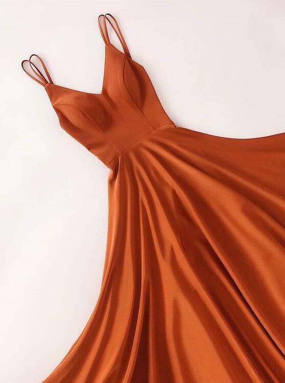 A-Line V-neck Sleeveless Floor-Length With Ruffles Satin Prom Dresses main image 0