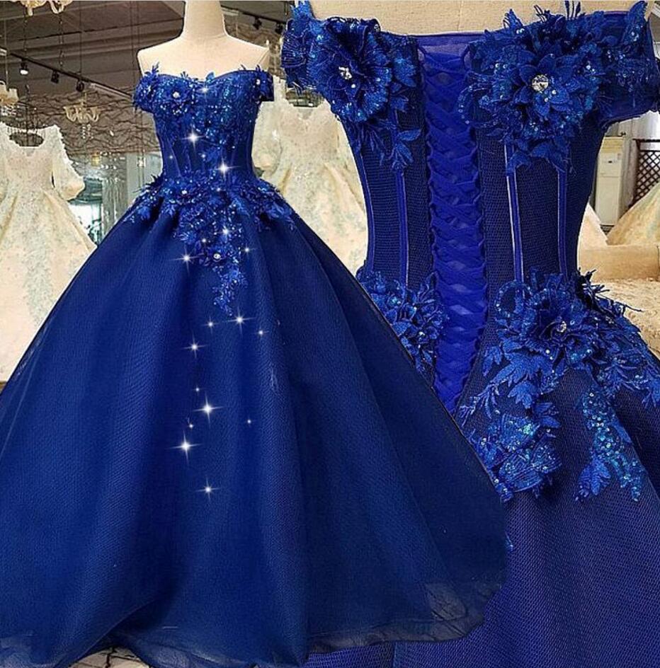 Off The Shoulder Ball Gown Royal Blue Prom Dress on Luulla