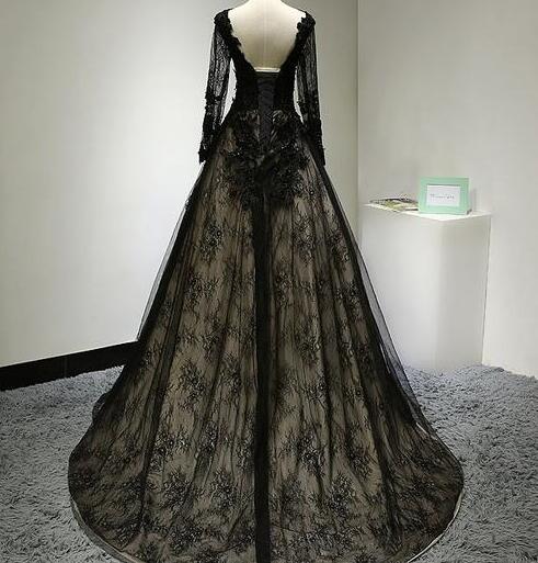 Elegant Black Long Sleeves Lace Prom Dress on Luulla