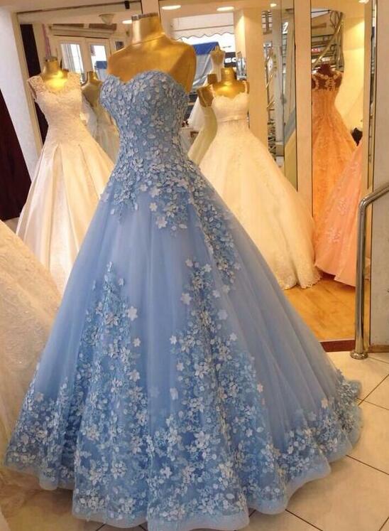 Ball Gown Sweetheart Blue Prom Dresses 3d Flower on Luulla