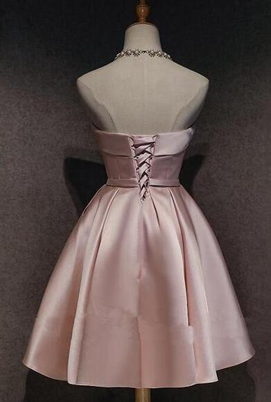 Cute Pink Satin Short Prom Dress main image 0