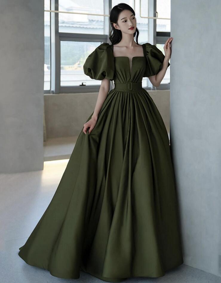 Vintage Dark Green Satin Prom Dress on Luulla