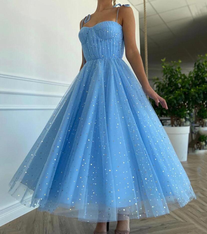 TrendAura Chic Blue Striped Tulle Summer Dress for Women