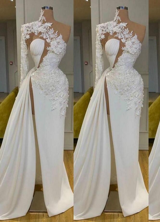 Glam Up in Lace One Shoulder Prom Dress with Long Sleeves main image 1