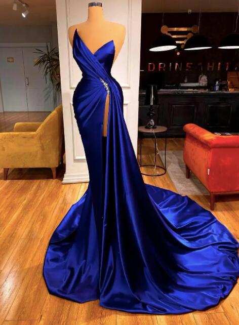 Royal Blue Plunge High Split Evening Gown Formal Dresses main image 0