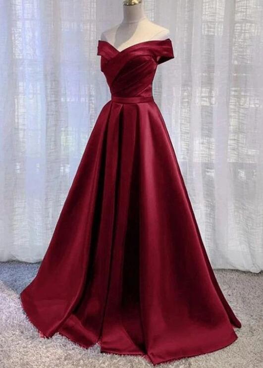 Off Shoulder Wine Red Floor Length Party Dress on Luulla