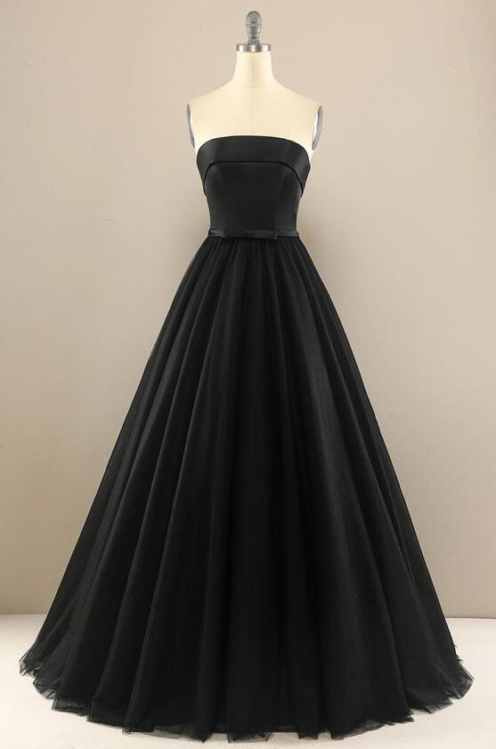 Generous Black A-line Prom Dress,Black Graduation Dress Y4693