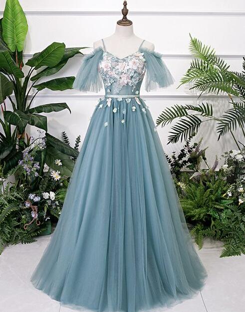 Elegant A-line Blue Long Prom Dress,Charming Evening Dress Y1081