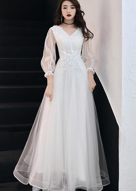 A Line Long Sleeves Tulle Party Dress With Lace on Luulla