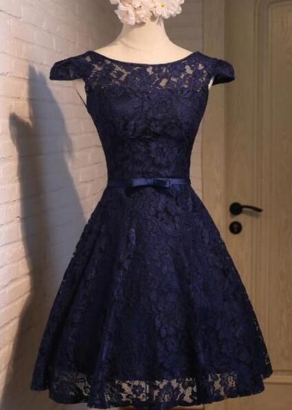 Beautiful Navy Blue Tulle Lace Pleated Short Birthday Outfits Formal 6th Grade Homecoming Dress main image 0