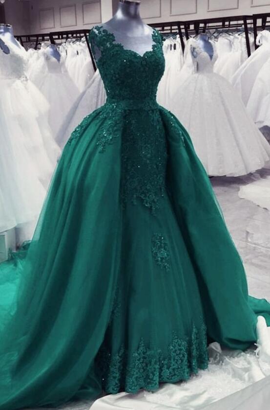 Mermaid Lace Appliques Green Evening Gown on Luulla