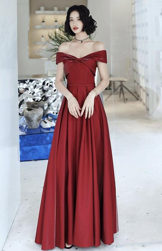 Burgundy Satin Prom Dress A-line Prom Dress s20
