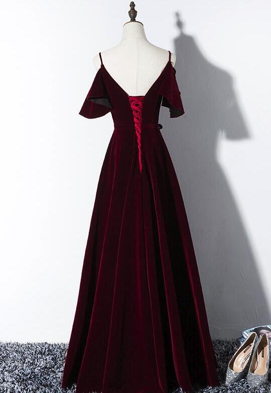 A Line Wine Red Velvet Party Dress on Luulla