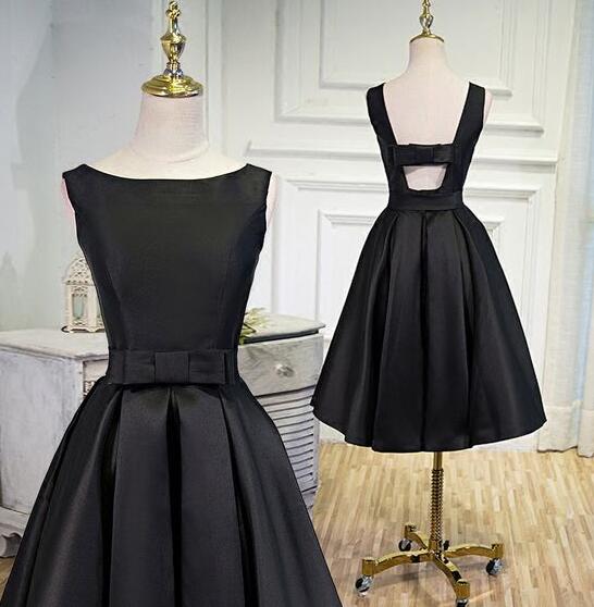 Simple Black Satin Short Prom Dress on Luulla