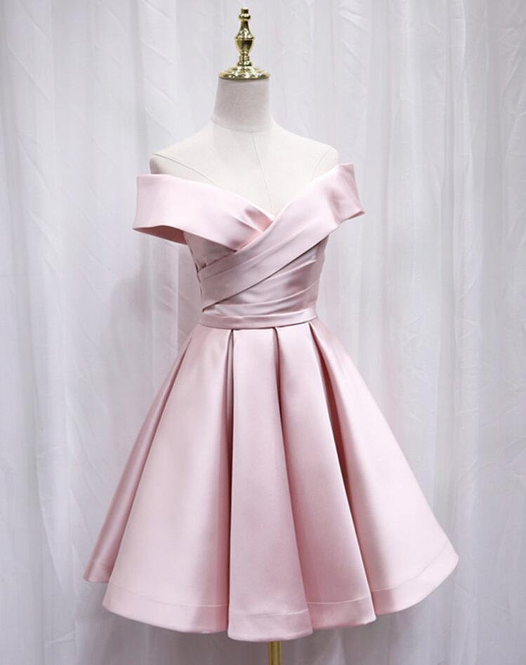 Cute Pink Strapless Satin Lace A Line Short Homecoming Dress Birthday Outfits SP163