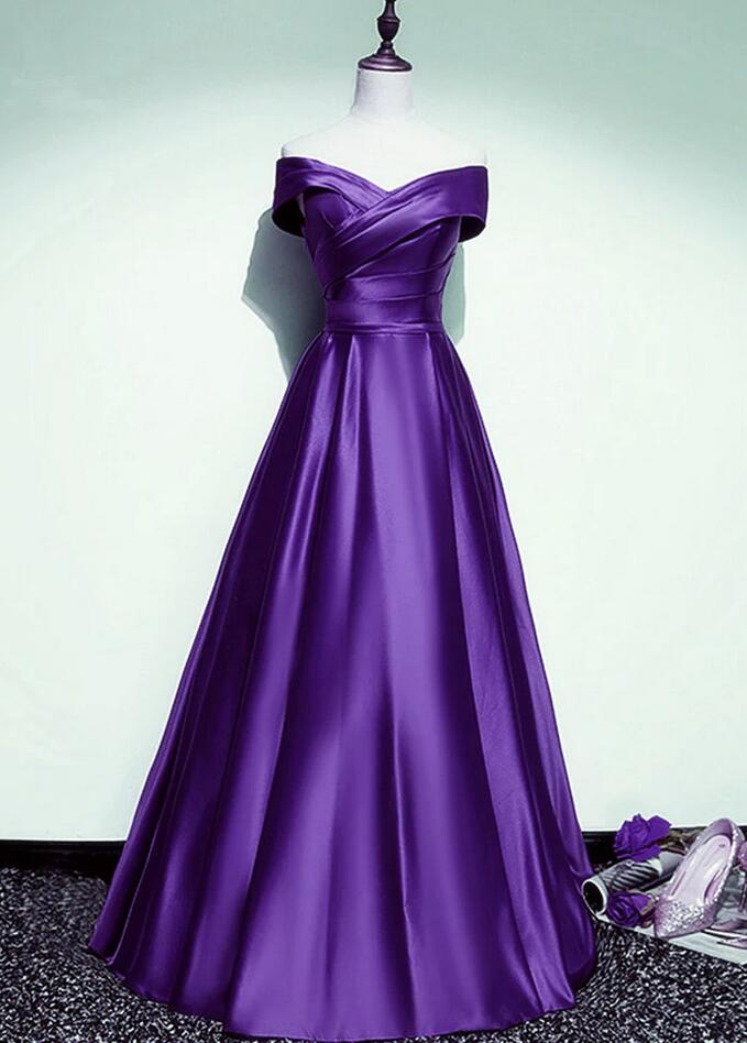 Charming Ombre Purple Satin Pleated Appliques Long Party Dress Evening Gown main image 0