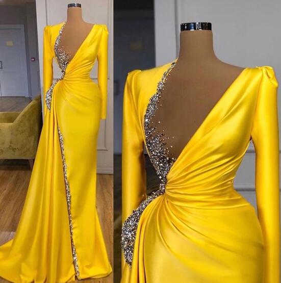 Vintage Yellow Pageant Dress Long Sleeves Evening Dress on Luulla