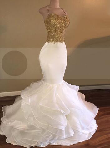 Gold Beaded Luxurious Mermaid Prom Dress Sexy Evening Dress main image 1