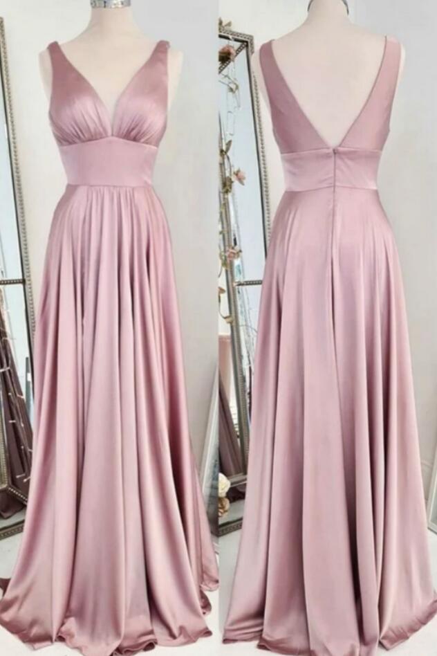 Elegant Dusty Rose Off-the-shoulder A-line Prom Dress With Slit