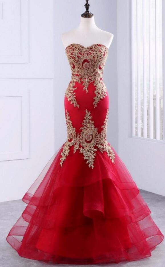 Flooe Length Red Lace Prom Dresses on Luulla