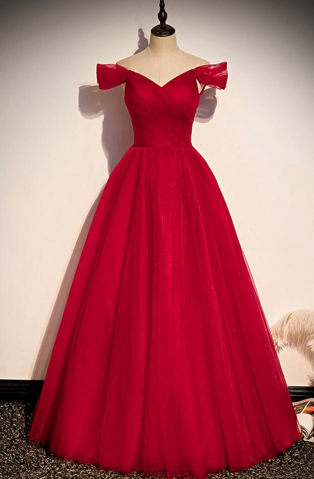 Red Off The Shoulder Split A Line Prom Dress main image 1