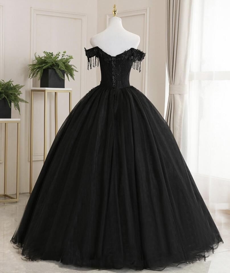 Ball Gown Black Tulle Lace Long Formal Dress on Luulla