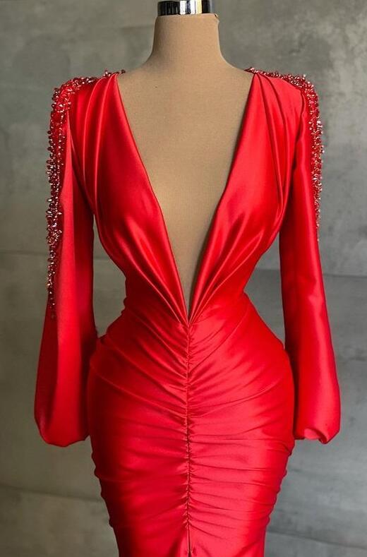 Modern V-Neck Long Prom Dress in Red main image 1