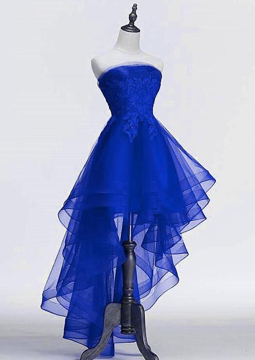High Low Royal Blue Tulle With Lace Applique Party Dress on Luulla