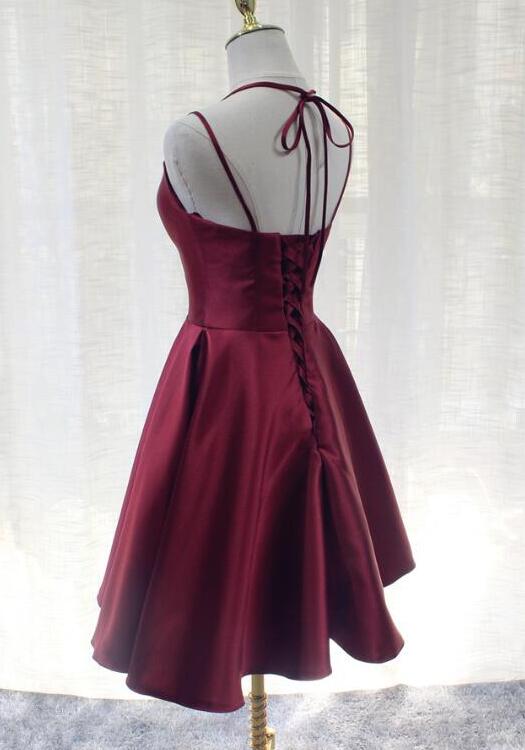 Straps Burgundy Square Neckline Prom Dress with Split main image 0