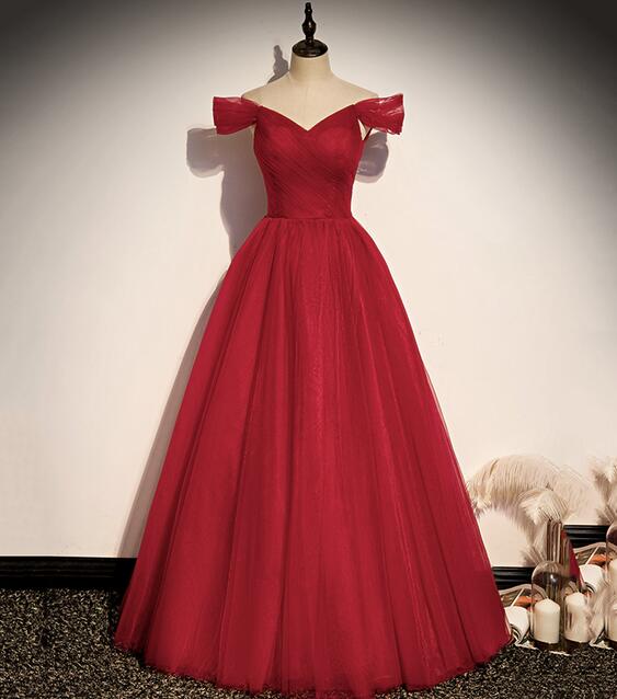 Pretty Red Tulle A Line Prom Dress Long Evening Dress Y7771