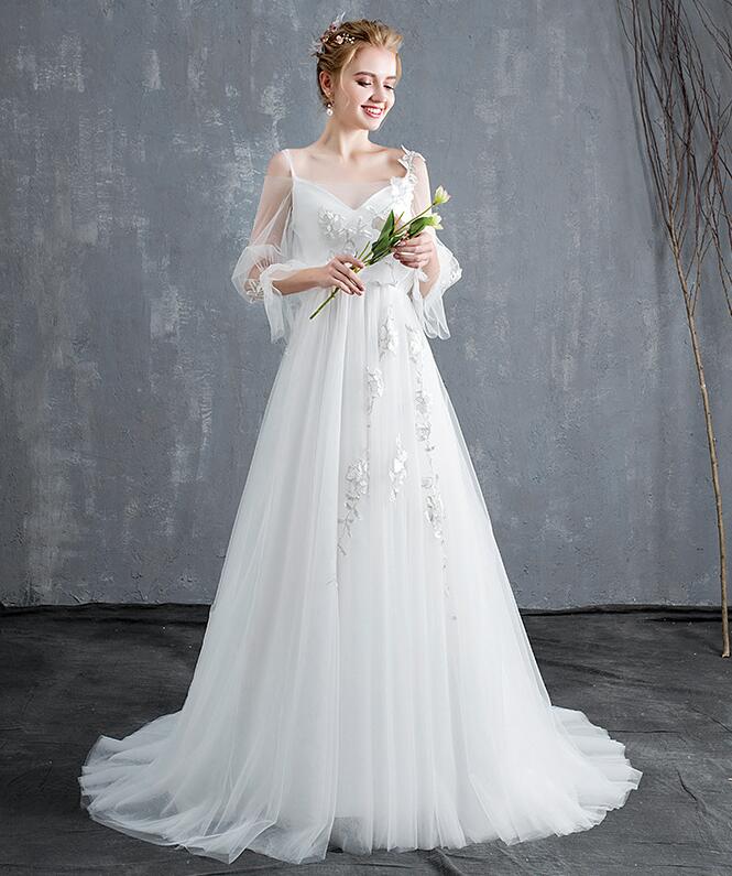 Simple Tulle Wedding Dress With Lace Applique on Luulla