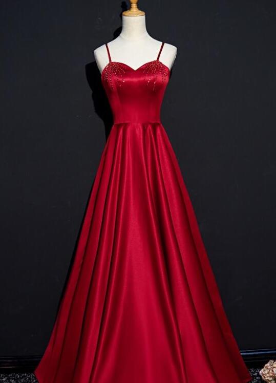 Simple Sweetheart Satin Wine Red Party Dress With Beaded on Luulla