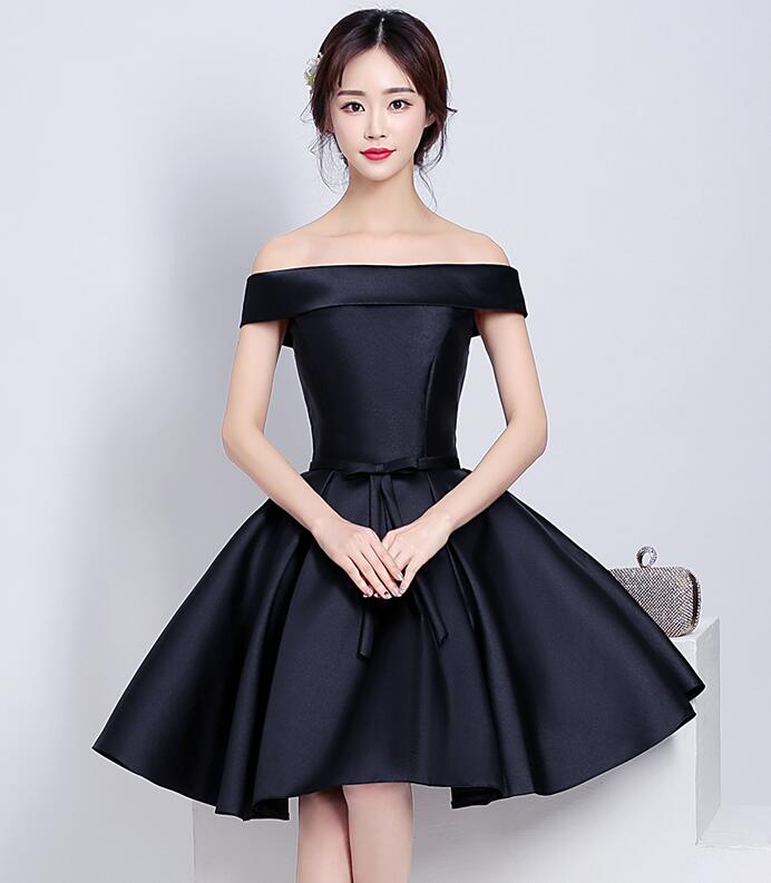 Off Shoulder Satin Navy Blue Short Prom Dress on Luulla