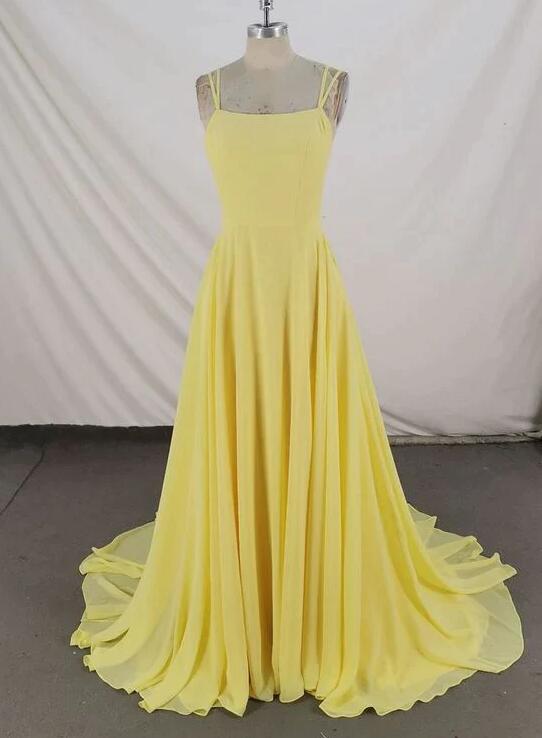 Light Yellow A-line Long Prom Dress with Puff Sleeves Y2701