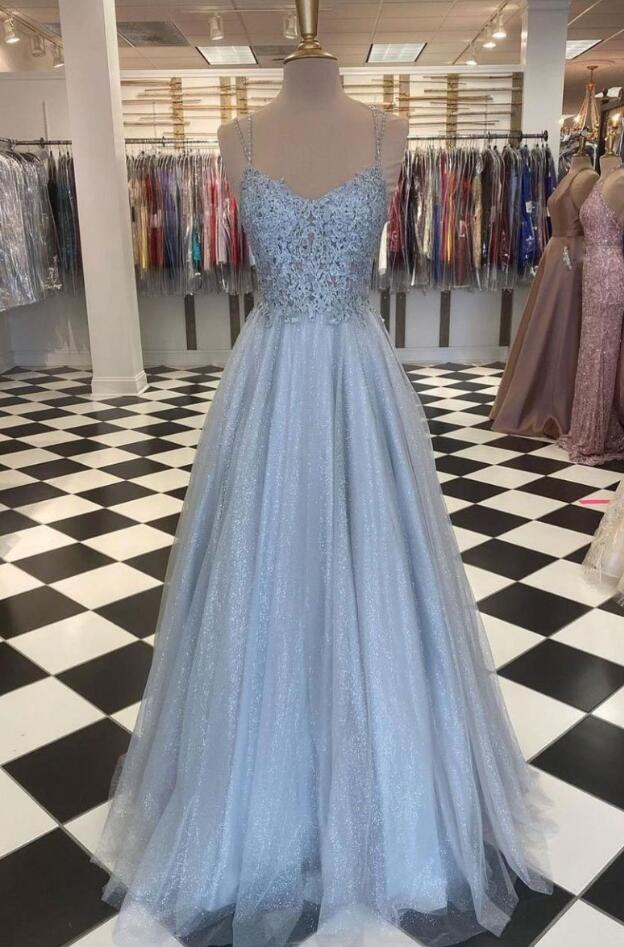 Floor Length Gray Tulle Lace Long Prom Dress Formal Dress on Luulla