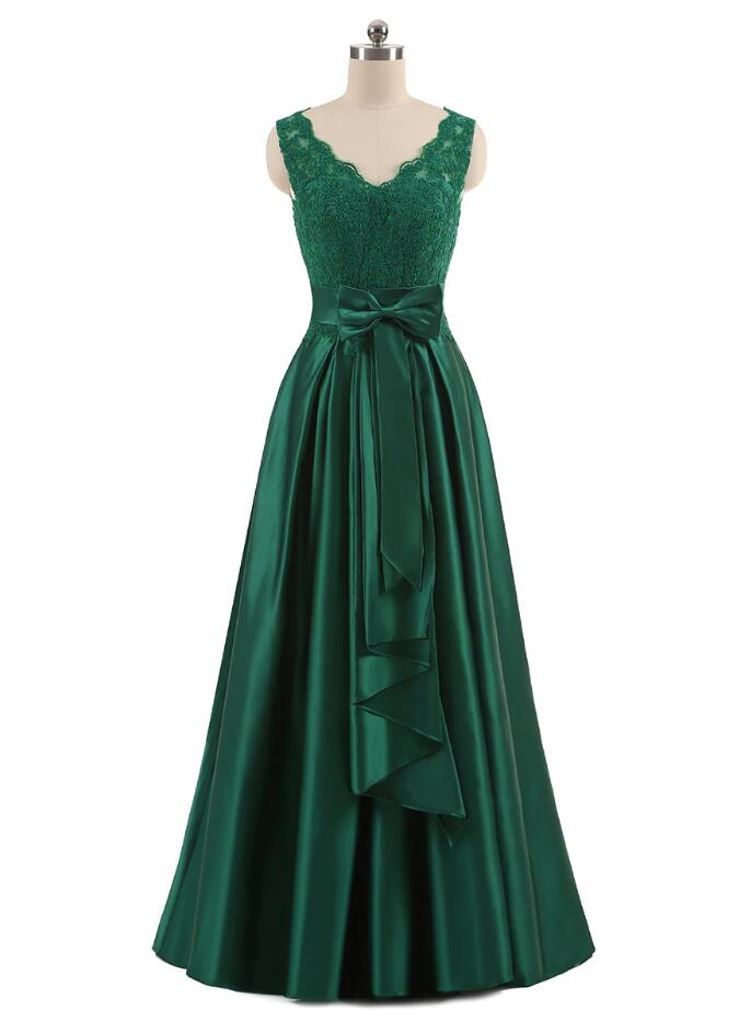 Floor-length Green A-line V-neck Prom Dress With Bowknot on Luulla