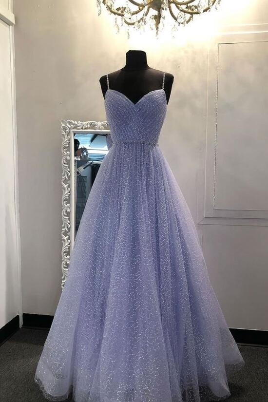 Niulatu A Line Sweetheart Lilac Tulle Sequin Flowers Evening Dress Prom Dresses SD1641 main image 1