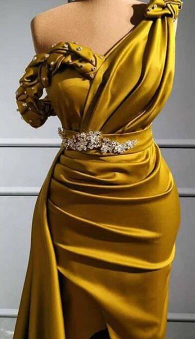 Hot Yellow One Shoulder Mermaid Appliques Fashion Prom Dress main image 1