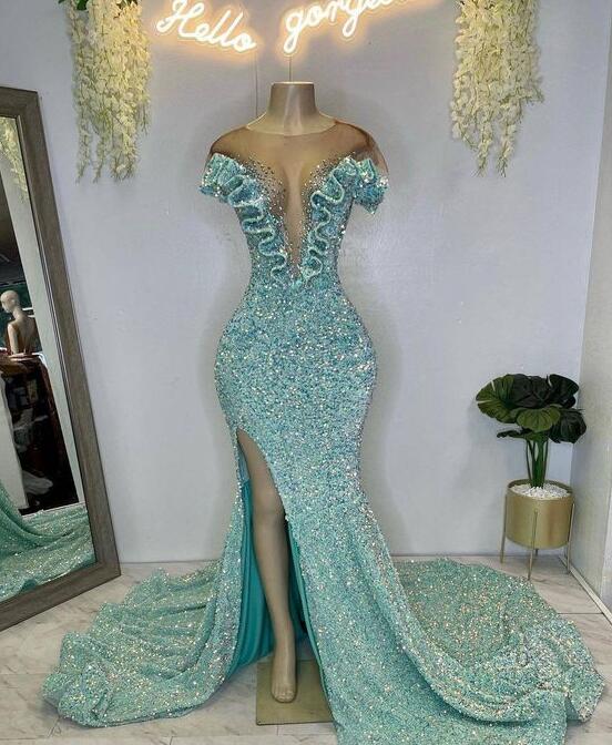 Mermaid Round Neck Sequin Prom Dresses on Luulla