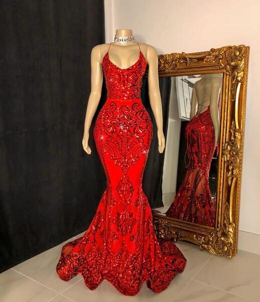 Mermaid Red Sequin Prom Dresses on Luulla