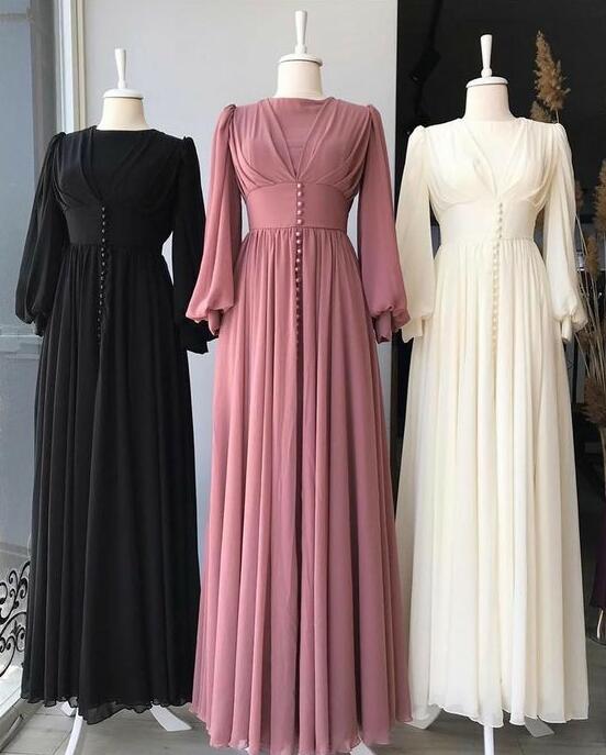 Classic A Line Long Sleeve Green Chiffon Unique design Prom Dress main image 0