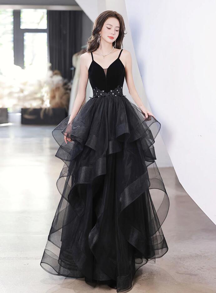 Black prom dresses high neck long sleeve a line evening dresses main image 0