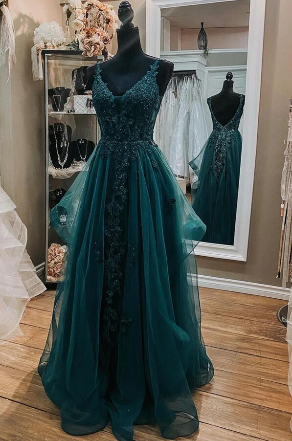 A-Line Pleated Tulle Floor-Length Dress Dark Green Plus Size main image 1