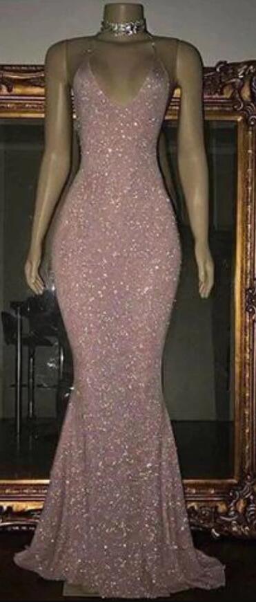 Sparkly Pink Sequins Evening Dress,Formal Mermaid Party Prom Dress cc2462