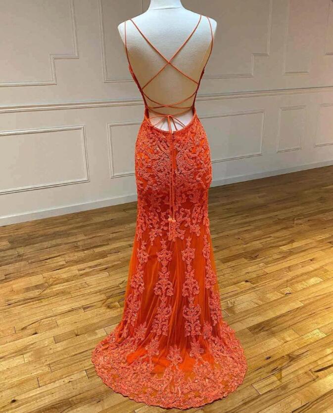 Charming Orange Prom Dress with Beads, Appliques, and Feathers
