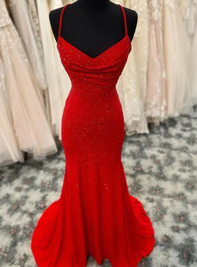 Glamorous Red Mermaid Long Prom Dress with Train,Red Reception Dress Y4175 main image 1