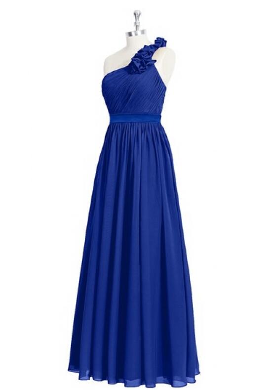 Royal Blue A-Line Chiffon Prom Dress with Long Sleeves main image 1