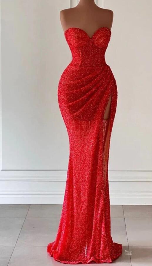 Strapless Sequin Prom Dress With Slit on Luulla